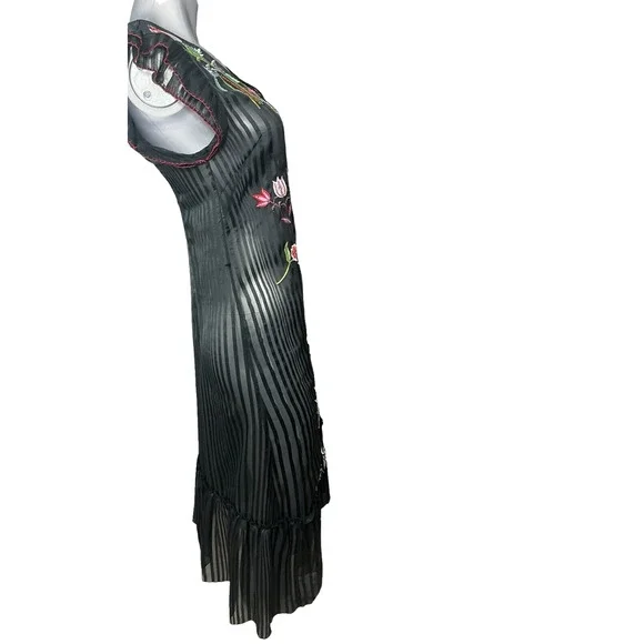 Anthropologie Not So Serious Dress Black Beaded Floral Black 2 Fairy Whimsigoth - Picture 7 of 13